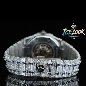 Reloj Mecánico para Hombre Ice Look, Esfera Redonda Analógica de 42 mm, Correa de Acero Inoxidable de 20 mm, Estilo Moissanita, Joyería de Lujo - Product Image 2