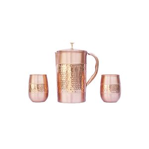 Ensemble de carafe et tasses en cuivre pur, design martelé, vaisselle ayurvédique pour la cuisine et la salle à manger - Product Image 3