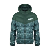 Veste matelassée à capuche pour homme, motif neige imprimé, coupe-vent, polyester épais, fermeture éclair décontractée, manteau d'hiver, longueur standard