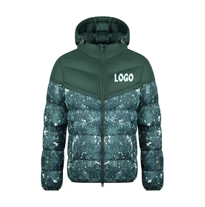 <b>Men's</b> Hooded Puffer Jacket Printed Snow Pattern Windproof Thick Polyester Casual Zipper Closure Winter <b>Coat</b> Regular Length - Product Image 5