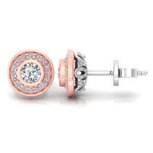 Pendientes Minimalistas con Diamantes Cultivados en Laboratorio con Corte Halo Redondo, Oro Sólido de 10k, 14k, 18k, para Regalo, Fiestas, Aniversarios y Uso Diario - Product Image 2