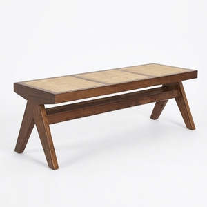 Banco Moderno de Madera de Teca con Asiento de Ratán Tejido, Diseño de Mediados de Siglo, Mueble para Dormitorio o Sala de Estar, Patas en X Estables, Decoración para el Hogar, Modelo ZKA03 - Product Image 2