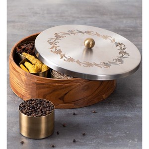 Handcrafted Mango Wood <b>Spice</b> <b>Box</b> with Inlay Design - Wholesale from Moradabad - Product Image 2