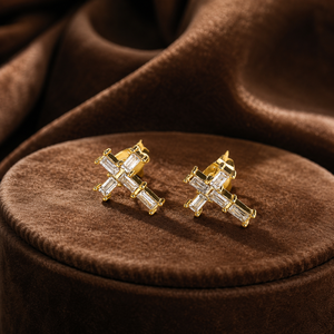 Boucles d'oreilles clous en diamant baguette croisées, plaqué or blanc 10K, bijoux d'oreille unisexe, style Hip Hop, cadeau d'anniversaire ou de fête - Product Image 3