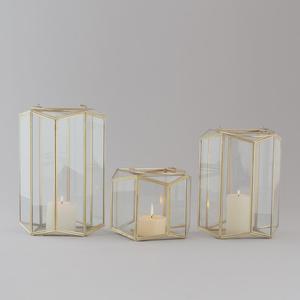 Geometric Brass <b>Lantern</b> <b>Set</b> With Glass Panels For Home Decoration Wedding Use Heat Resistant Candle Holder - Product Image 6