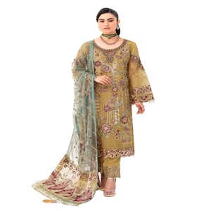 ชุดเดรสสไตล์ปากีสถานและอินเดียชุดเดรสสำหรับผู้หญิงผ้าออร์แกนซ่าปัก3ชิ้นสำหรับงานแต่งงานชุดส่าหรีชุดปาร์ตี้ - Product Image 1