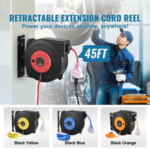 Cavo di Alimentazione Retrattile Resistente da 45 Piedi 12AWG/3C SJTOW con Presa a Tre Vie e Avvolgitore Illuminato - 15A - Product Image 2