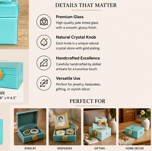 Luxury Turquoise Blue Color Mirror <b>Glass</b> Decorative Storage Box Agate <b>Knob</b> Premium Jewelry Vanity Organizer Boxes Home Decor - Product Image 4