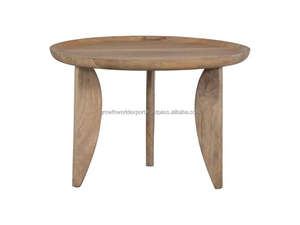 Juego de mesa de centro de madera de mango de 2 piezas, juego de mesa de madera de mango natural, juego de mesas auxiliares de madera maciza de mango, mesas de centro de madera de mango para sala de estar - Product Image 3
