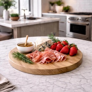 Wood Double Tier Rotating <b>Tray</b> Smooth-Spin Lazy Susan for Tabletop <b>Spice</b> Serving - Product Image 3