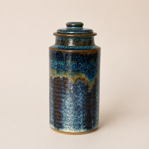 Tall Artisan Style <b>Storage</b> Canister Reactive Glaze Finish Secure Lid Moisture Protection <b>Kitchen</b> Counter Organizer - Product Image 1