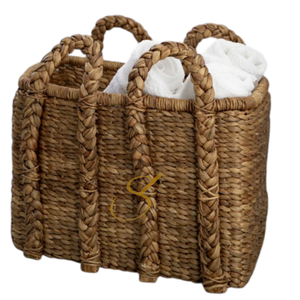 Water Hyacinth Laundry <b>Baskets</b> With Handles <b>Rectangular</b> - Product Image 1