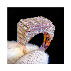 Anillo de Hip Hop Personalizado para Raperos, con Diamantes Moissanite Baguette, para Boda, Compromiso, Fiesta, Plata 925, Bañado en Rodio, Joyería Fina para Hombre - Product Image 1