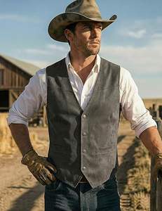 Chaleco de Cuero para Hombre, Nuevo Chaleco de Cuero Moderno para Hombre, Chaleco de Cuero Genuino de Secado Rápido para un Look Vaquero Occidental - Product Image 1