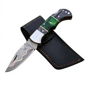 Navaja de Bolsillo de Acero Damasco y Cobre de Edición Limitada, Hecha a Mano con Mango de Madera, Plegable, para Camping y Caza, Regalo Personalizado Único - Product Image 1