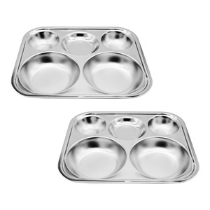 Plateau de service alimentaire en acier inoxydable fait main pour cantine scolaire, restauration rapide, cafétéria, avec compartiments, pour mariage et fête - Product Image 2