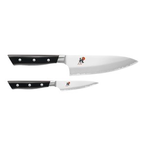Ensemble de couteaux de cuisine en acier inoxydable Damas, 2 pièces, couteau de chef et couteau à éplucher, manche en plastique noir, tranchant - Product Image 1