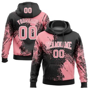 Sudadera con Capucha Personalizada para Hombre, con Estampado de Salpicaduras de Pincel Negro y Rosa, con Nombre y Número, Sublimación, Poliéster, Ropa Deportiva de Equipo - Product Image 1