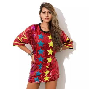 Robe T-shirt Longue Ample à Paillettes Style Punk Urbain Moderne pour Performance de Danse, Modèle Classique à Paillettes 85 Digits, Vente en Gros - Product Image 1