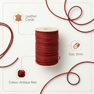 Cordón de Cuero Rojo Antiguo de Primera Calidad, Cuerda de Cuero Redonda de 2 mm | Cordón Flexible y Resistente para Joyería, Manualidades y Accesorios de Bricolaje - Product Image 5