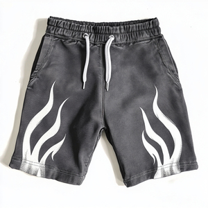 Shorts de jogging vintage pour hommes, effet délavé, en coton French Terry, ourlet brut, respirants, antibactériens, style streetwear – Meilleures ventes - Product Image 3