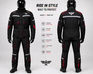Men Motorcycle Riding Suit Full Sleeve Black Red Reflective Windproof Breathable Polyester/Nylon Winter <b>Jacket</b> Pants Set - Product Image 2