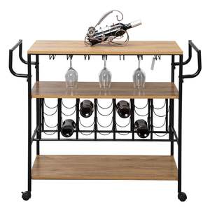 Carritos de Vino Móviles para el Hogar con Ruedas, Carrito de Almacenamiento de Metal para Servir y Cocina, Estante para Vino XH de 3 Niveles - Product Image 1