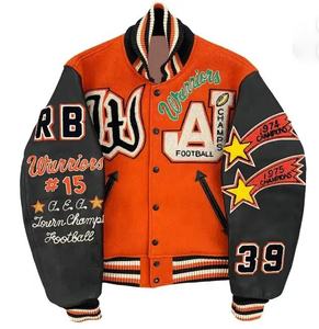 OEM Manufacturer High Quality Winter High Street College Letterman Varsity <b>Jacket</b> Men Custom Embroidery <b>Patches</b> Stand Front - Product Image 1