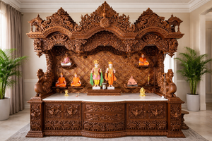 Mandir de Lujo Estilo Surindio en Madera de Teca para el Hogar, Gabinetes de Almacenamiento Tradicionales Tallados a Mano Personalizados en EE. UU. - Product Image 3