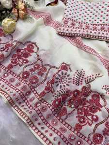 Sari en georgette douce de designer, le plus vendu, avec broderie de sequins et bordure traditionnelle élégante, disponible au meilleur prix - Product Image 5