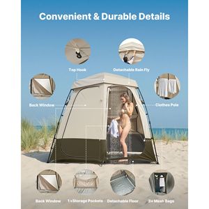 Carpa de ducha plegable de 2 habitaciones de tela Oxford 150D para camping con estacas y cuerdas, bolsa de transporte y barra transversal para vestuario de privacidad - Product Image 5