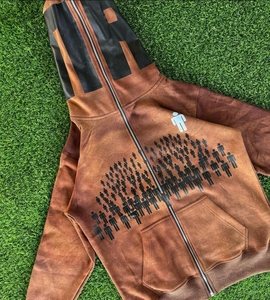 Brand Streetwear 400g Heavyweight Woven Cotton Men's Zip up Hoodie, Fashion Knitted Pattern Designer <b>Jacket</b> for Street Jogging - Product Image 3