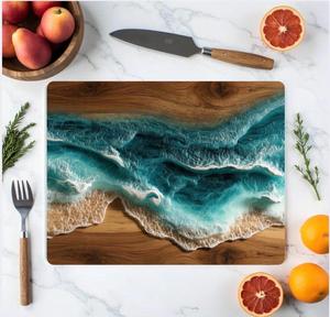 Planche à découper en bois et résine faite à la main, planche à découper de luxe pour la cuisine, pour légumes, viande, fromage, préparation des aliments - Product Image 1