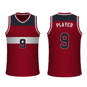 Maillot de basket-ball professionnel personnalisé sans manches, col en V, imprimé par transfert thermique, personnalisé pour joueur, 9, rouge, gris, noir, unisexe, adulte - Product Image 1