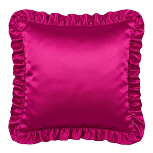 Funda de Cojín Cuadrada Rosa Intenso de Satén Premium con Bordes con Volantes para Uso en el Hogar y Hoteles - Product Image 1