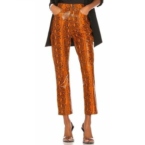 High Quality Slim Fit Stretchy Yellow Printed <b>Flared</b> Snakeskin <b>Leather</b> Pants Breathable Custom Low Price Snakeskin <b>Leather</b> Pants - Product Image 2