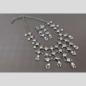 Conjunto de collar de perlas y piedras de cristal chapado oxidado Joyería fina 11714291WH - Product Image 1