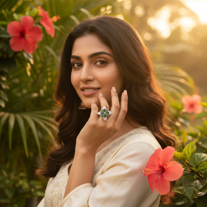 Anillo de Plata de Ley 925 con Racimo de Flores de Esmeralda Estilo Rajastaní, Joyería Elegante para Mujeres y Niñas, Ideal para Bodas y Fiestas - Product Image 5