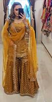 Traje Sharara de seda Chinnon amarillo mostaza para mujer TENNYC |   Conjunto de Dupatta con Lentejuelas Zari para Bodas y Fiestas de Diwali |   Sin Arrugas