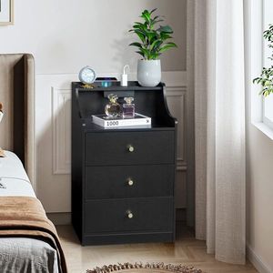 Comodino in truciolato nero con finiture oro e 3 cassetti affusolati (45x35x73cm) - Product Image 4