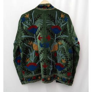 Veste à col pour femme en velours brodé de fleurs, manches longues, broderie à la main, doublure en coton, style Prairie Chic, automne - Product Image 2