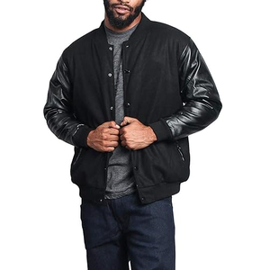 High Quality Fashionable Canvas Sleeve Black Vintage Waterproof Windproof Winter <b>Varsity</b> Letterman <b>Bomber</b> <b>Jacket</b> for <b>Men</b> - Product Image 5