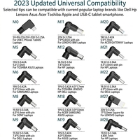 Chargeur universel pour ordinateur portable USB-C 65W avec 15 embouts pour HP Asus Lenovo Dell Acer Toshiba Samsung IBM Câble d'alimentation pour ordinateur portable