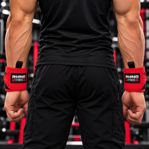 ผ้าพันข้อมือ RHINO FITNESS สีแดง ผ้าฝ้าย สำหรับมือซ้าย แบบติดตีนตุ๊กแก สำหรับยกน้ำหนักและออกกำลังกาย - Product Image 2