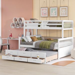 Letto a castello bianco singolo su matrimoniale con cassetti estraibili separabili, letti per bambini per la camera da letto - Product Image 1