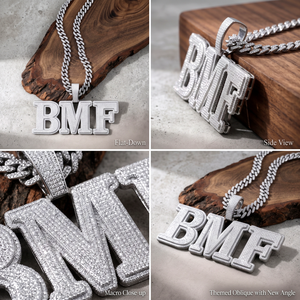 Custom Hip Hop BMF Letter Pendant Full <b>Iced</b> <b>Out</b> Micro Paved Moissanite Pendant With Miami Cuban <b>Chain</b> Wholesale - Product Image 5