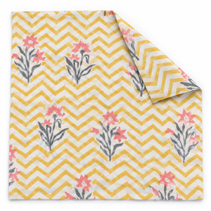 Tela de Algodón Voile Ligera Estampada a Mano Pinksa, Hilo Peinado, 43/44" de Ancho, Rajasthan, Hilo 60S60S, Amarillo Azul - Product Image 6