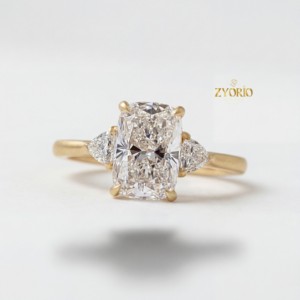 Anillo de compromiso de lujo moderno con corte cojín alargado, engaste catedral, diamante cultivado en laboratorio, oro macizo de 14K, anillo de boda para mujer, para fiesta - Product Image 3