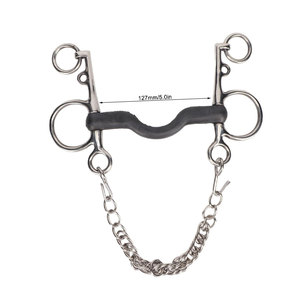 Bocado de acero inoxidable para caballo con boquilla de neopreno y cadena para equitación - Product Image 2