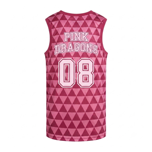 Camiseta de baloncesto personalizada de primera calidad, transpirable, rosa, sin mangas, cuello redondo, atlética, holgada, para hombre, ropa de verano, venta al por mayor - Product Image 2